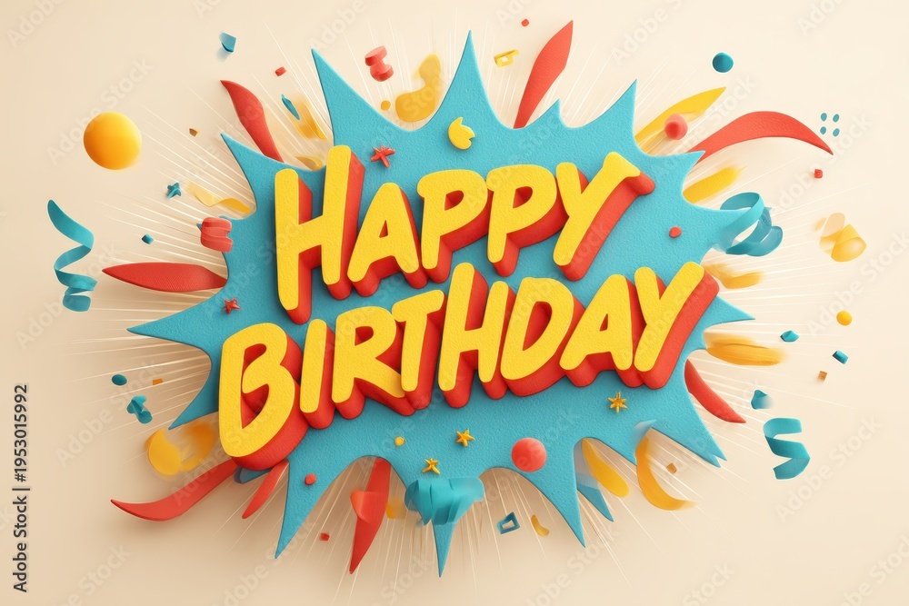 Obraz premium Playful Birthday Scene: Dynamic Rays and Exploding Speech Bubble