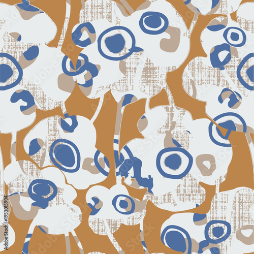 abstract botanical florals background seamless pattern in flat modern manner.hand drawn isolated rounded shapes.cut out flowers silhouettes. outline sketch drawing. good for fashion, textile, fabric,