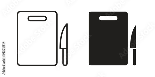 Cutting board with knifes icon set concept vector graphics for web UI