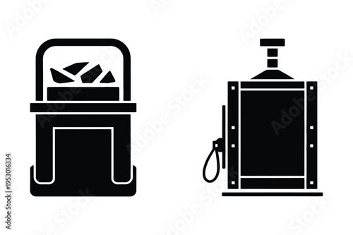 Ice bucket and lantern silhouette icons