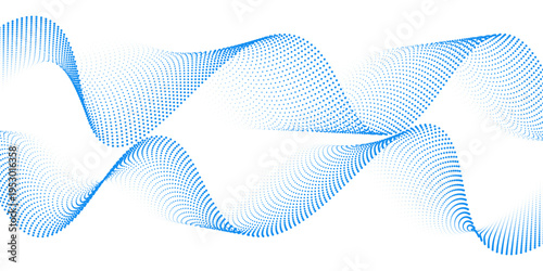 Blue dotted wave line pattern. Light halftone undulate net background. Abstract air flowing particle wallpaper. Vector curve dashed gradient element for poser, banner, presentation, booklet, flyer