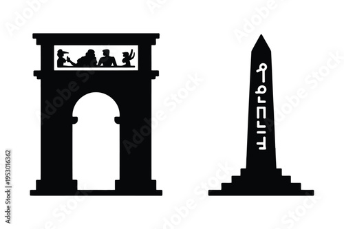 Arch and obelisk silhouette icons