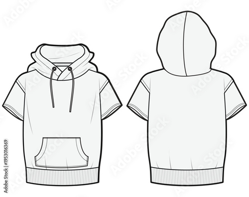 Baby boy Hoodie jacket design flat sketch Illustration, Toddler baby Hooded sweater jacket with front and back view, winter jacket for kids