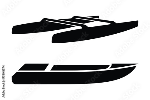 Catamaran and speedboat silhouette icons
