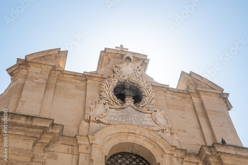 Detail of the Church of Our Lady of Victory with a bust of Pope Innocent XII, Valletta MALTA