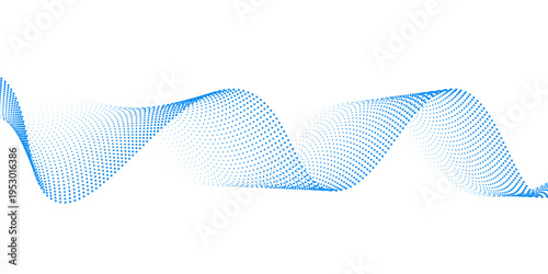 Blue dotted wave line pattern. Light halftone undulate net background. Abstract air flowing particle wallpaper. Vector curve dashed gradient element for poser, banner, presentation, booklet, flyer