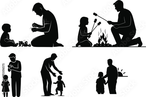 Silhouette illustrations of parents and children engaging in various activities