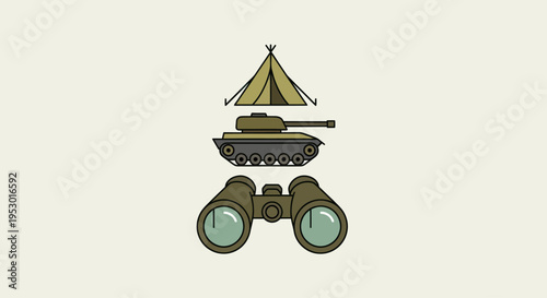Military Binoculars Tank Sailboat Illustration.