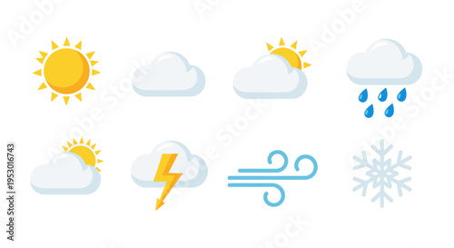 Weather forecast icons on white background.
