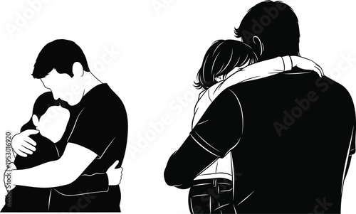 Tender moments of love and affection between two people in black and white