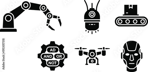 Collection of modern technology icons representing automation and artificial intelligence