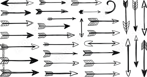 A Collection of Hand Drawn Doodle Arrows Pointing in Various Directions and Styles Isolated on Transparent Background