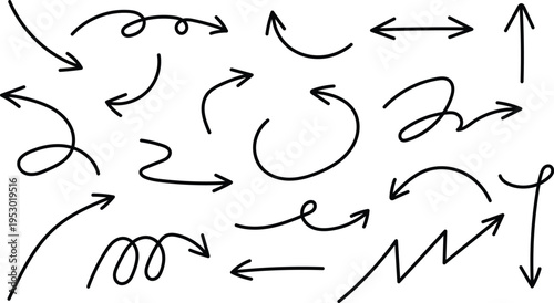 Hand-drawn Black Doodle Arrow design element set, Vector Design