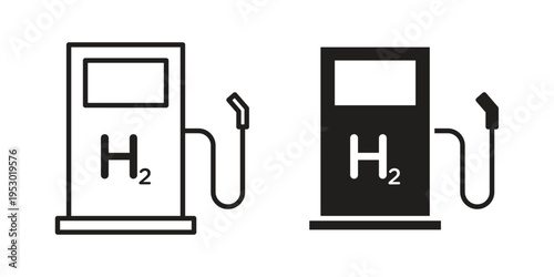 hydrogen fuel pump icon set concept vector graphics for web UI