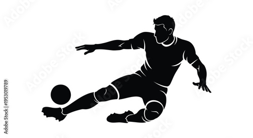 Black silhouette of a soccer player kicking a ball vector