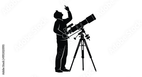 Vector illustration of a man looking through a telescope