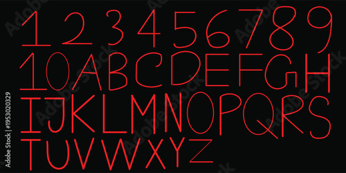 Red neon alphabet and number display