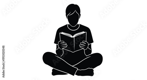 Vector illustration of a person reading a book in black