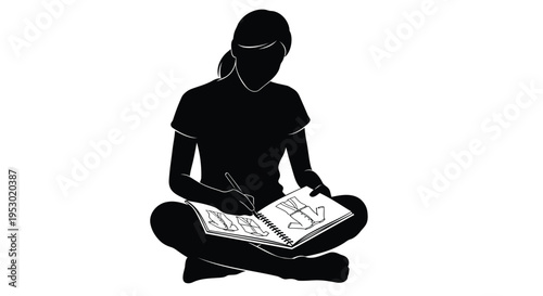 Vector illustration of woman sitting with open book