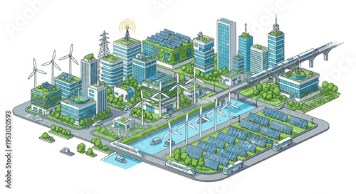 Eco-friendly Smart City: Sustainable Urban Landscape with Green Buildings, Renewable Energy