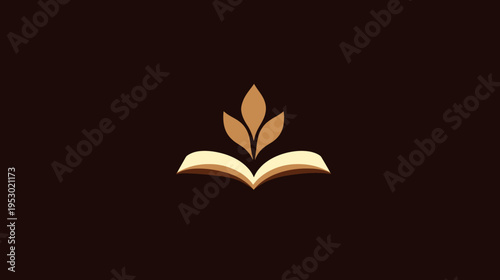 Logo featuring an open book with leaves growing from it, set against a dark brown background