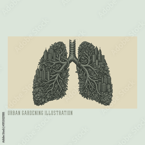 Urban garden illustration, hand-drawn organic greenery and nature-inspired design for modern living