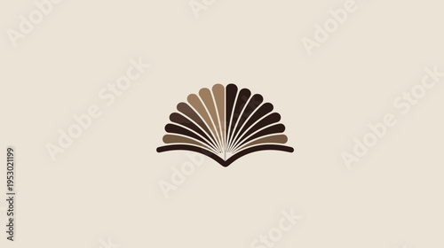 Stylized, abstract graphic representing an open book with fan-like pages. Soft, neutral color scheme
