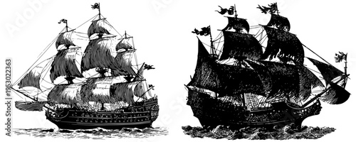 Elegant Voyage: An Illustration of a Classic Pirate Ship