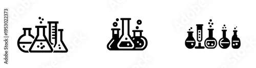 Elegant Black and White Chemistry Lab Icon with Flasks and Beakers