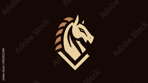 A stylized horse head, a logo with geometric design in shades of brown against a dark background