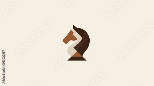 A stylized illustration of a chess piece, the knight, in a minimalistic geometric design