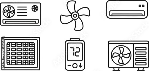 Collection of climate control devices and cooling fan icons