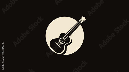 A simple, elegant logo featuring a dark acoustic guitar silhouette inside a cream-colored circle