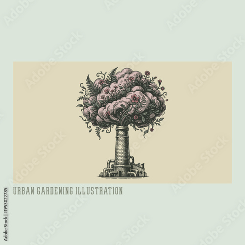 Urban garden illustration, hand-drawn organic greenery and nature-inspired design for modern living