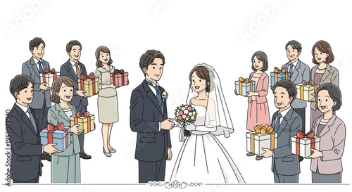 Wedding Ceremony: Bride and Groom Exchange Gifts with Family and Friends