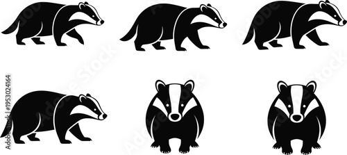Badger silhouettes in black and white. 