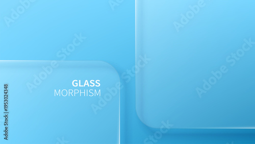 Blue glass morphism background with translucent rectangular shapes. Abstract liquid design element for modern user interface and digital layout. Futuristic style for graphic presentation.