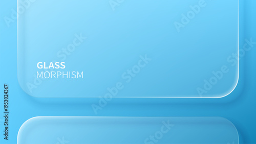 Abstract blue background with glass morphism effect. Translucent frosted pane layers over soft gradient backdrop. Modern UI design element, digital interface, technology banner style.