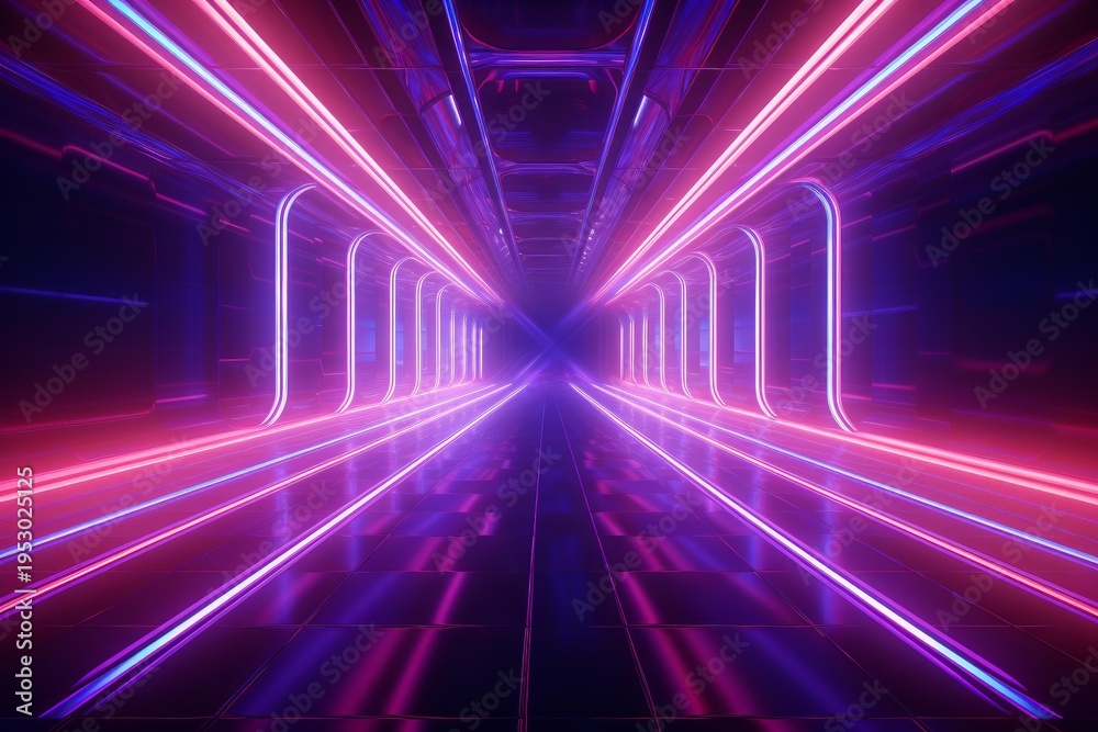 Fototapeta premium Abstract glowing lines creating a vibrant virtual corridor