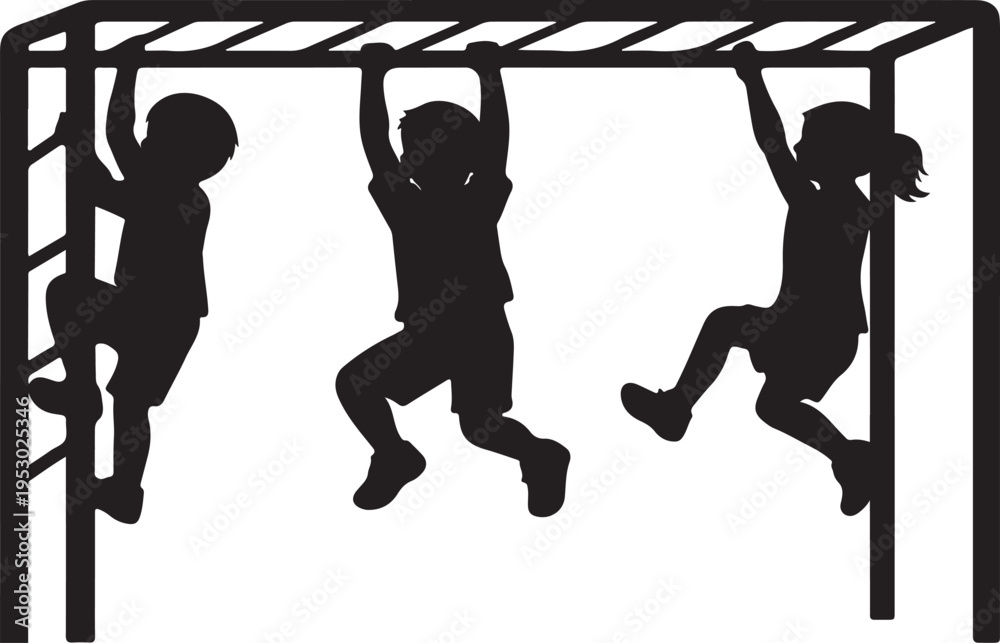 Ταπετσαρία Children Playing on Monkey Bars Silhouette white background