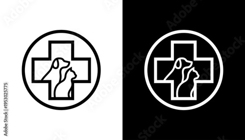 Medical logo features a dog and cat in a circular emblem