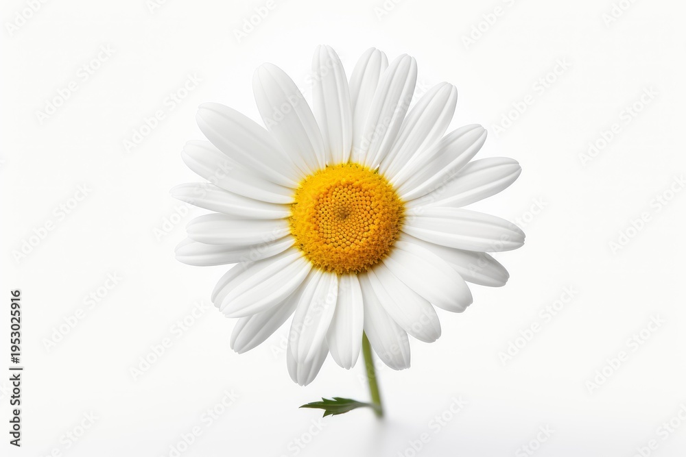 Obraz premium Daisy with white petals and yellow center on a clean, isolated background