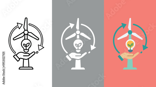 Wind Turbine Lightbulb Hand Icon symbolizing Renewable Energy