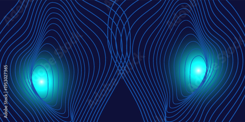 Abstract Blue Concentric Wavy Circles Digital Tech or Science Background. Medical Research or Modern Innovation Online Webinar Presentation Event. Conference or Forum Vector. Sound Wave Ripple Effect.