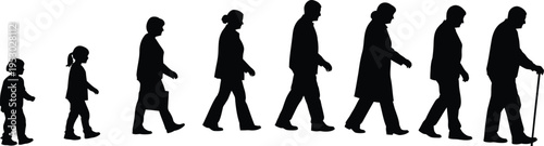 Silhouette of people walking in a line