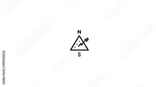 Black and white line drawing of a compass. North and South marked. An arrow depicts direction