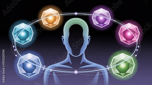 Human Aura with Colorful Chakras