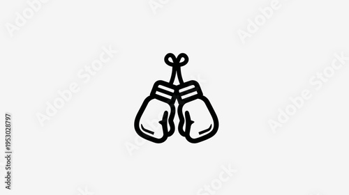 Black outline illustration depicting two boxing gloves hanging by a tied loop