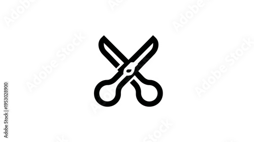 A simple, black graphic of scissors, blades crossed and handles with loops, centered on white