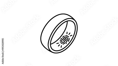 Minimalist line icon representing a smart ring featuring a digital fingerprint sensor for security access